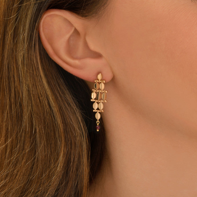 Pendientes pequeños de malla con joyas de granate Babylone - oro