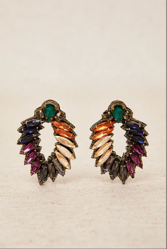 Pendientes hoja ovalada cristales colores