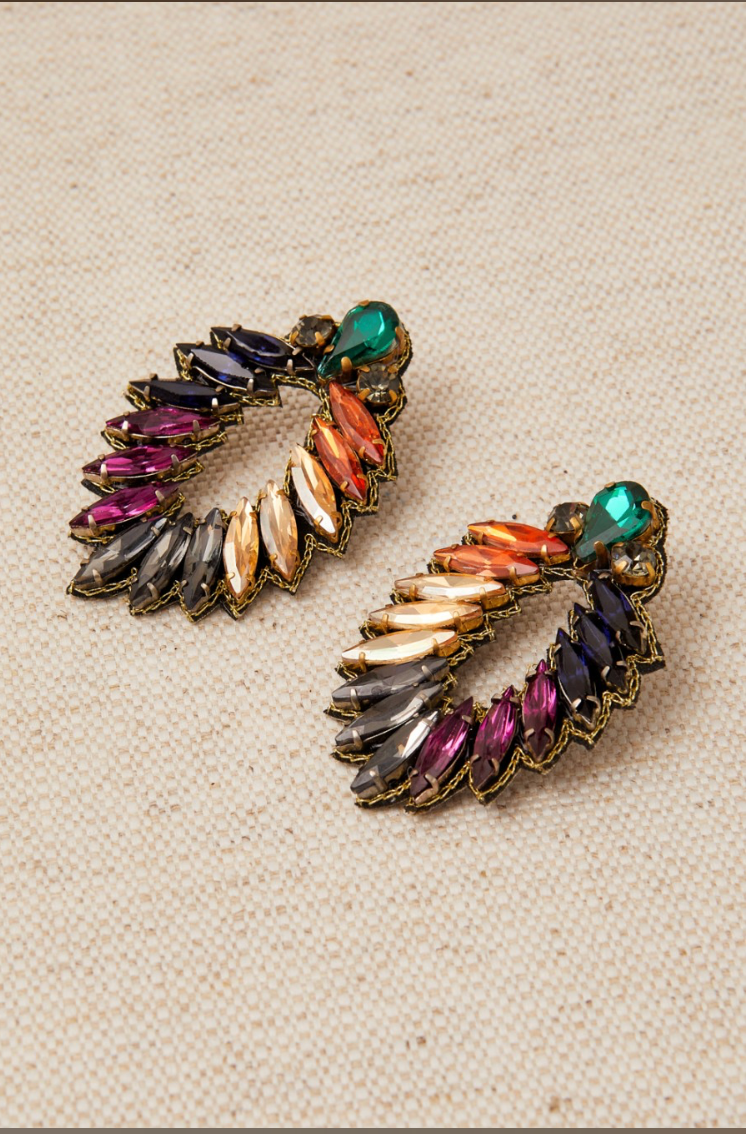 Pendientes hoja ovalada cristales colores