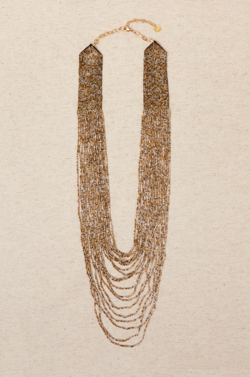 Collar largo cascada brillos, 2 colores.