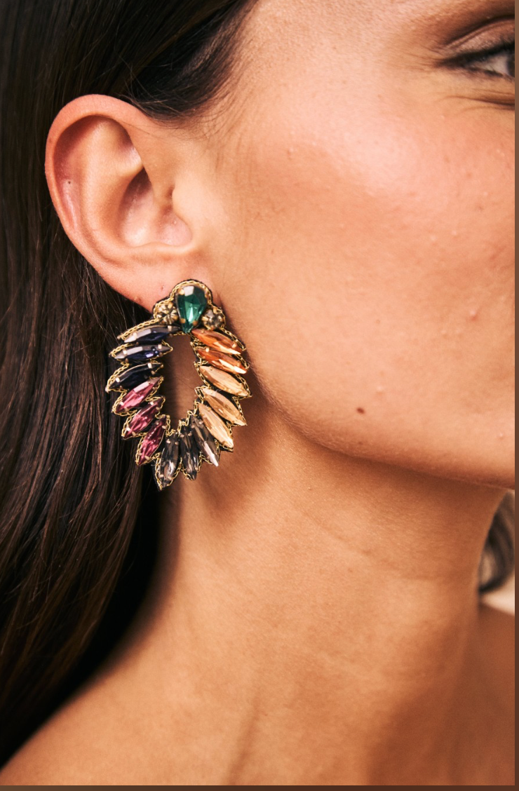 Pendientes hoja ovalada cristales colores