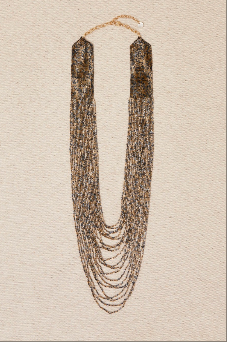 Collar largo cascada brillos, 2 colores.