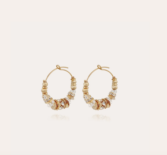 Pendientes de aro mini dorados con strass Aloha