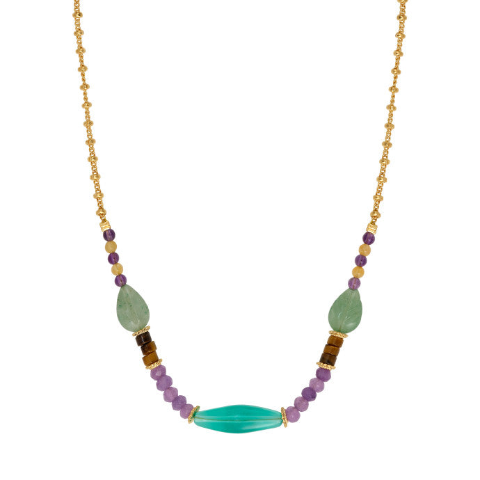 Collar corto ajustable Arizona Dream aventurina amatista ojo de tigre - violeta