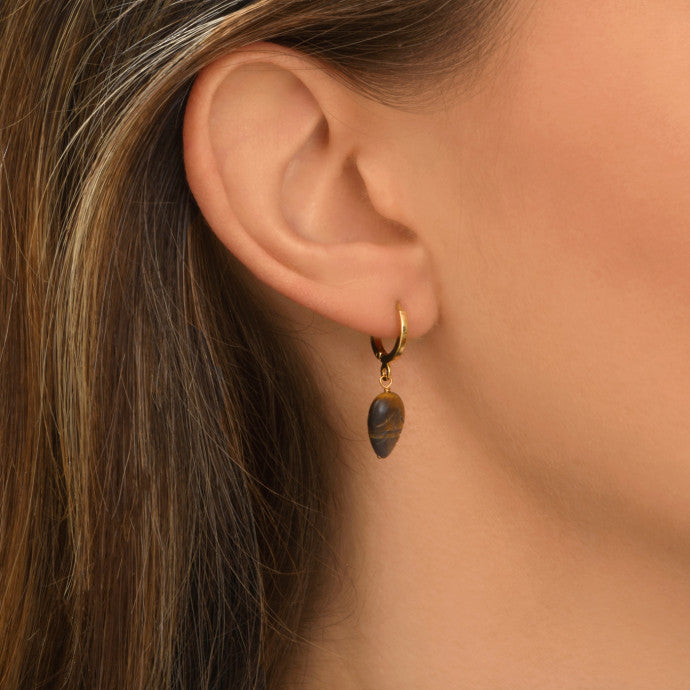 Pendientes de aro mini Arizona Dream con hoja de ojo de tigre - dorado