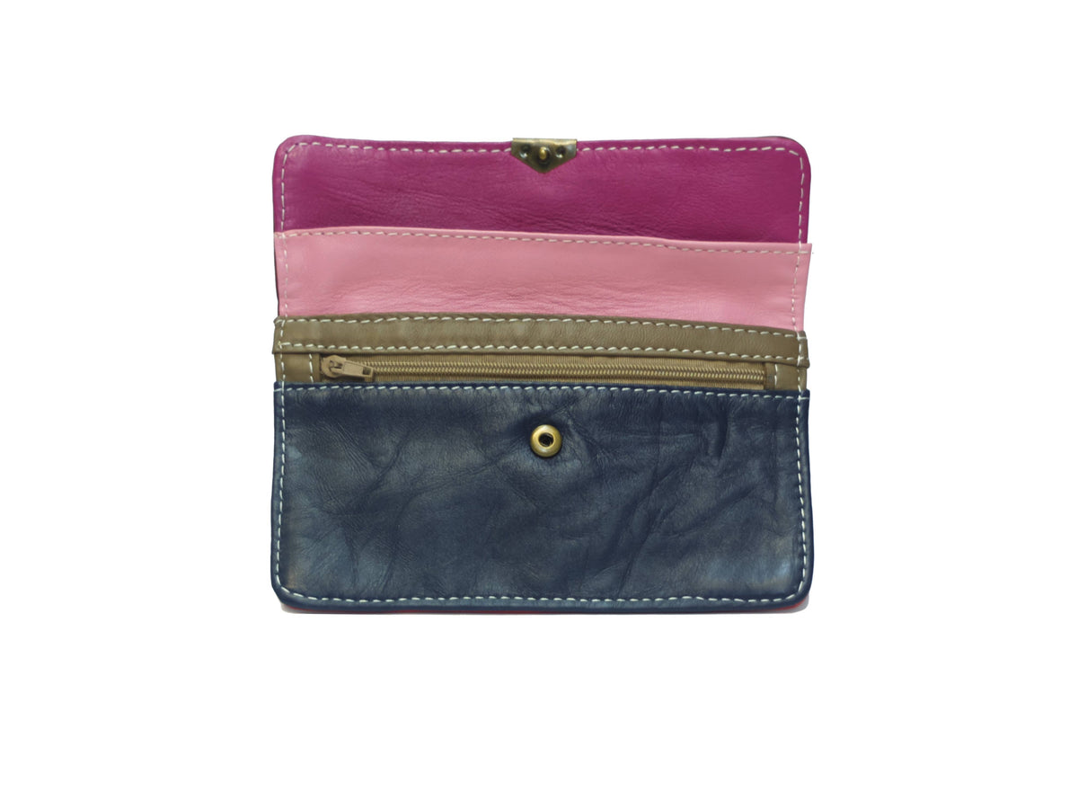 Cartera de cuero con múltiples bolsillos Pm4017: Rose/vert