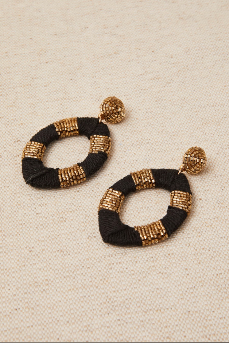 Pendientes aros ovalados negro y cristales metalizados