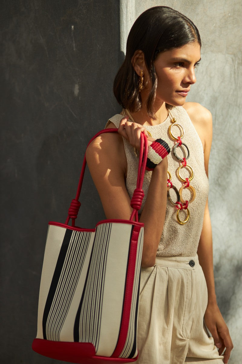 Bolso maxi shopper rayas rojo