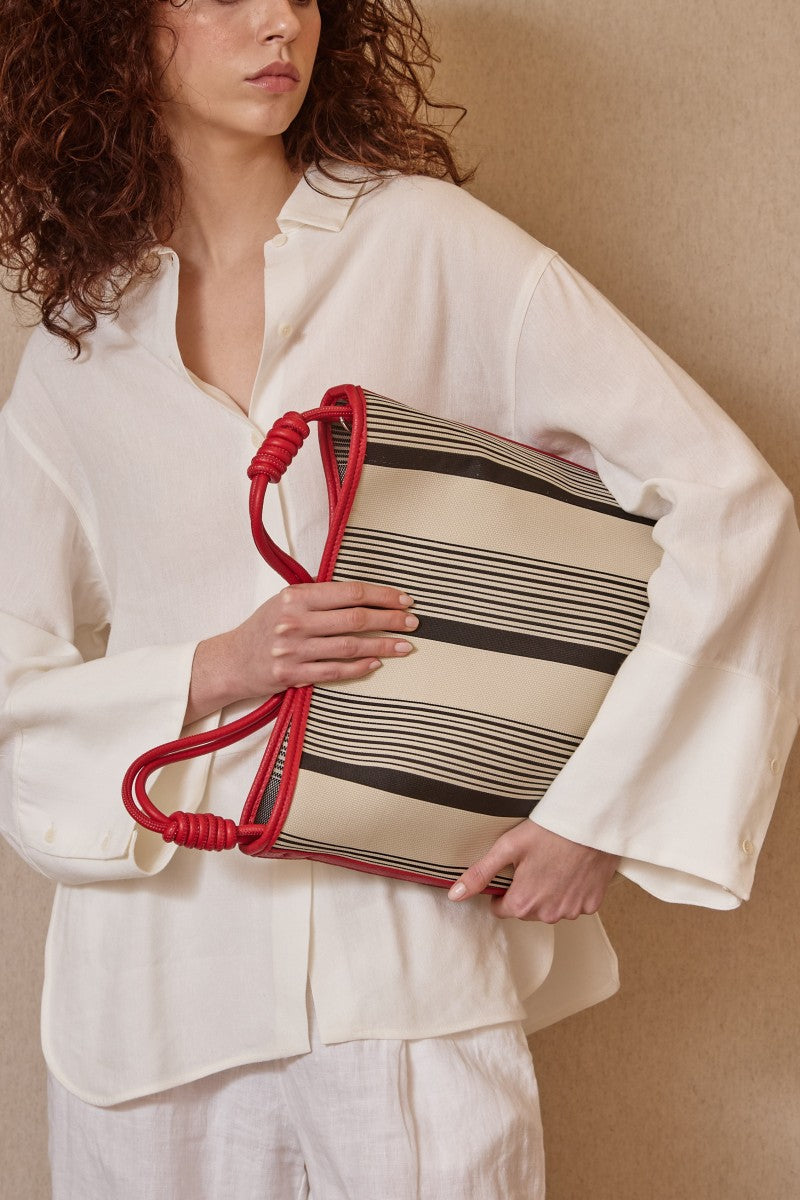 Bolso maxi shopper rayas rojo