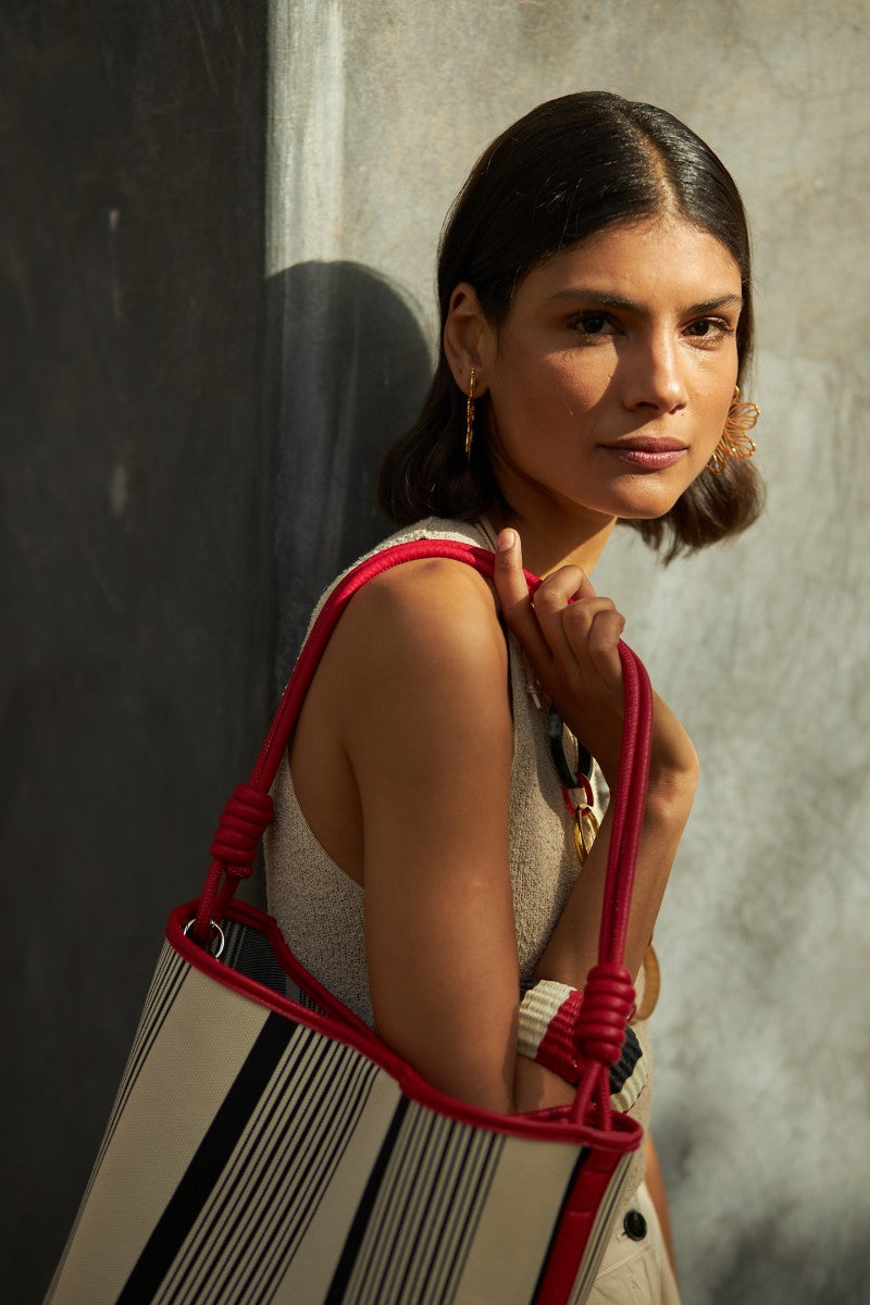 Bolso maxi shopper rayas rojo