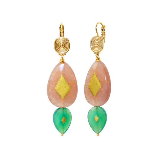 Pendientes Babylone de cuarzo fresa y ágata verde - rosa