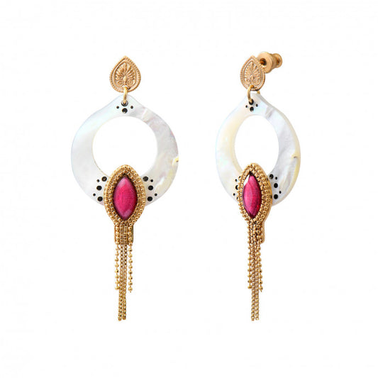 Pendientes Mindoro mother-of-pearl long stud earrings - white.